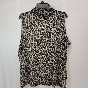 MAUVE Size 3X Cheetah Mesh See Through Sleeveless Halter Top U